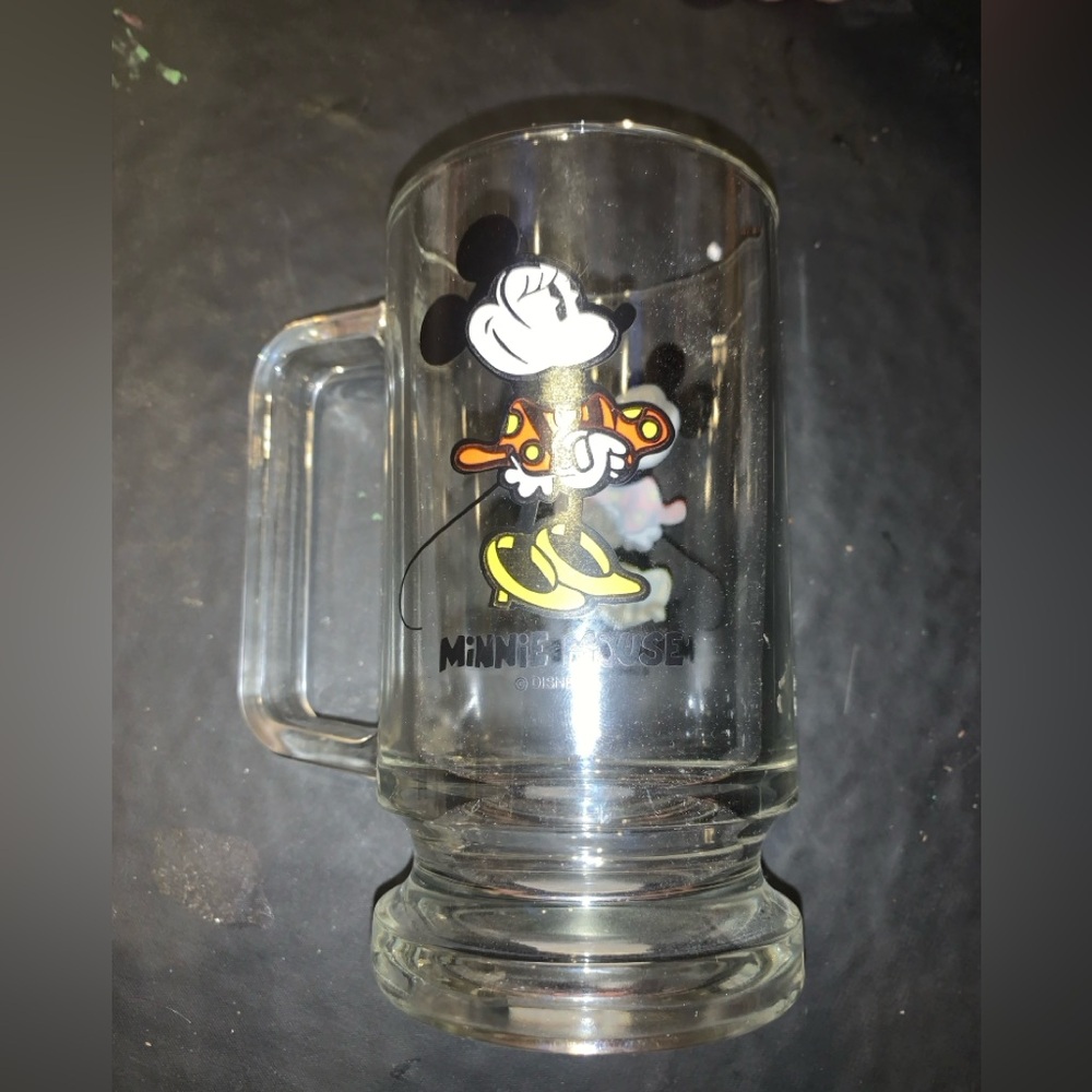 Vintage Walt Disney Productions Minnie Mouse Clear Glass Mug Souvenir Stein